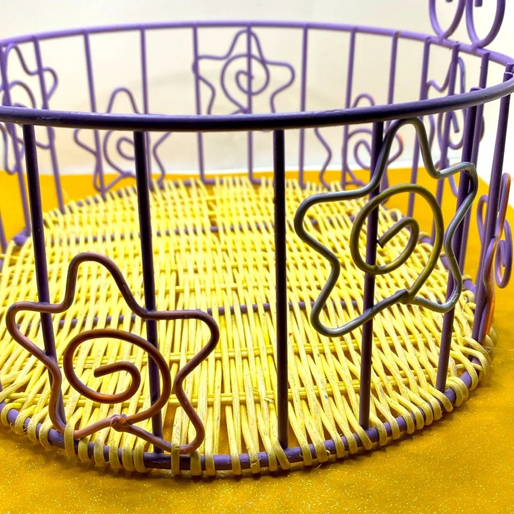Easter Basket Light Purple Metal Woven Wicker With Spiral Star Design